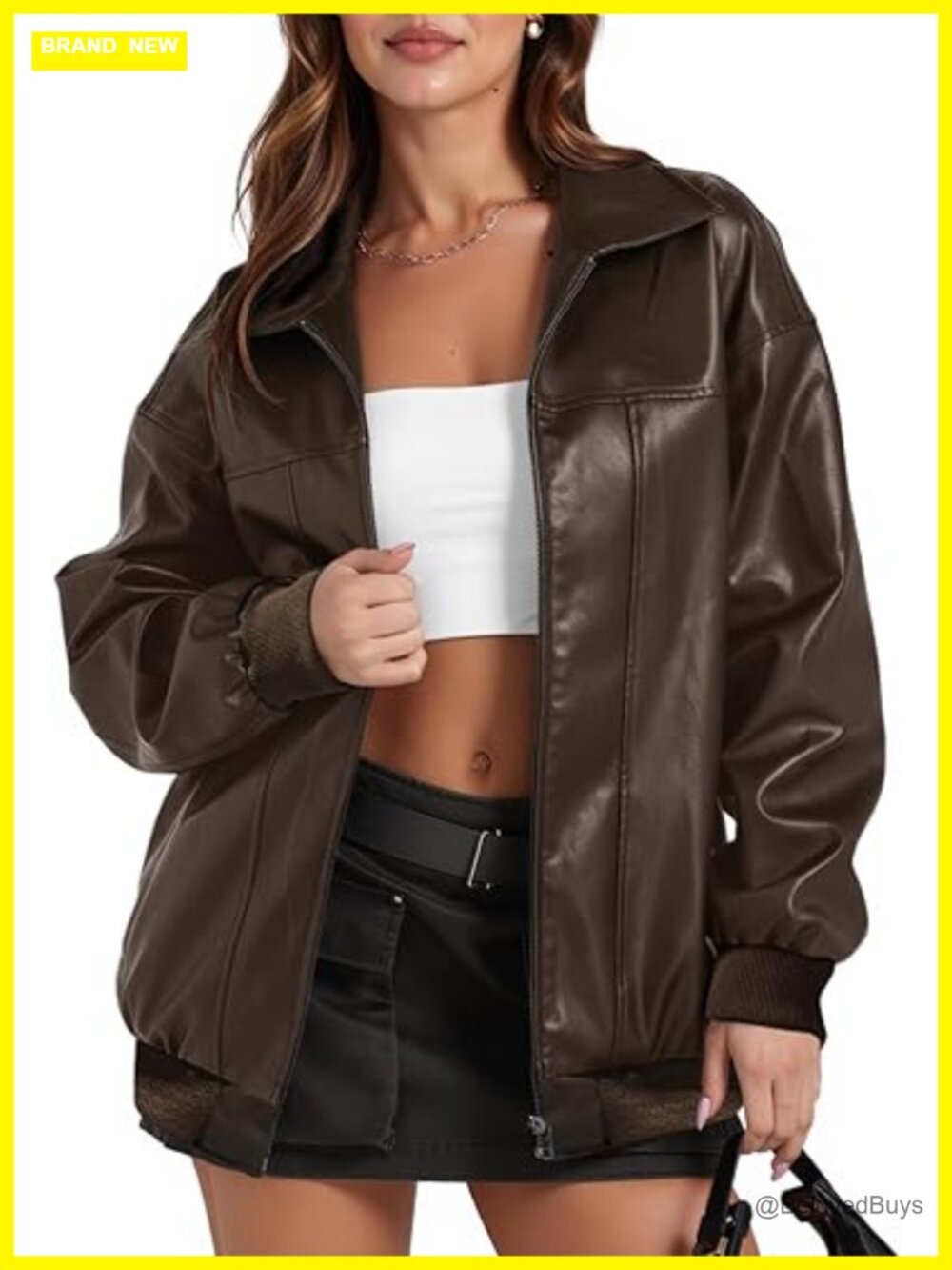 Oversized Faux Leather Bomber Jacket Moto Winter Coat
